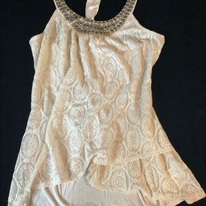 Maurices Cream Lace Jeweled Dressy Tank top 1X